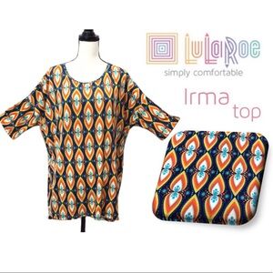 EUC!  LuLaRoe Simply Comfortable Irma Orange & Blue Tunic Top